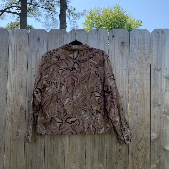 Coldwater Creek Brown Floral Denim Petite Jacket petite XL metallic boho button - Picture 5 of 7